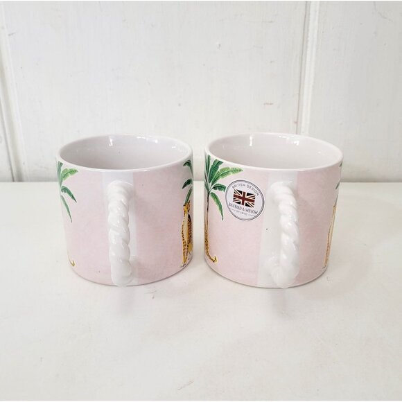 Set Of 2 Bluebird & Willow British Design Ceramic Mugs With Leopard & Palm Tree - Picture 3 of 9